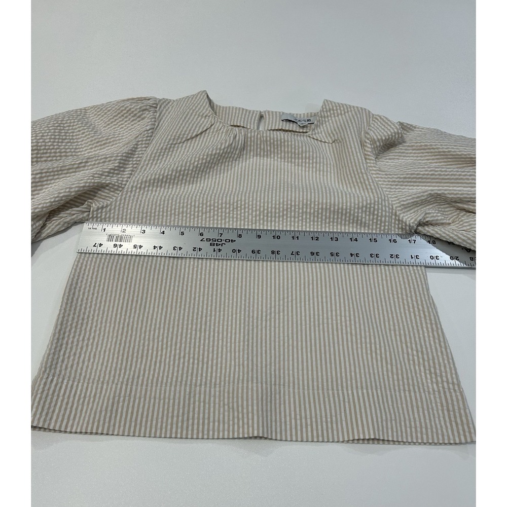 JOE'S Cotton Seersucker Puff Sleeve Top In Khaki White Stripe Size Medium - Picture 3 of 8